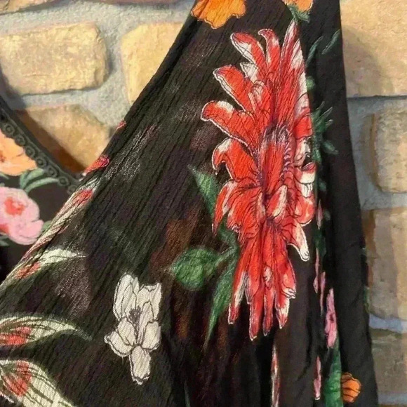 Women's Wrap Duster Coverup Boho Floral Butterfly size xl made in India - Picture 10 of 11